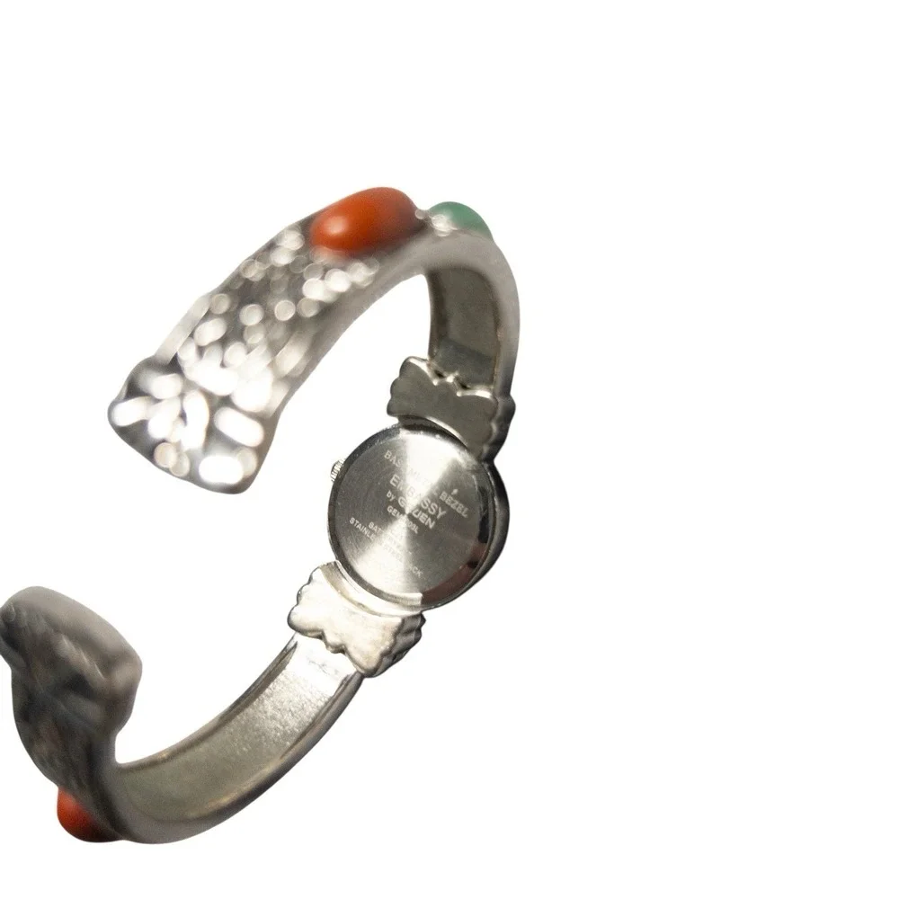 Western‎ Silver Bangle Watch Embassy By Gruen Multicolor Stones 22mm Adjustable